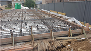 Stage 08: Form work, black plastic, reinforcement steel mesh, reo bar, waffle pods and mesh bar chairs ready for concrete pouring.